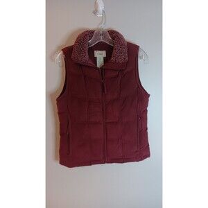 L.L. Bean Goose Down Vest Sherpa Collar Sz XS Burgundy Color